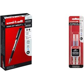 Uni-Ball 207 Impact Gel Pens Bold Point ، 1.0mm ، Blue ، 12 Pack و 207 Impact RT Gel Pen Sills ، Bold Point (1.0mm) ، Blue ، 2 Count