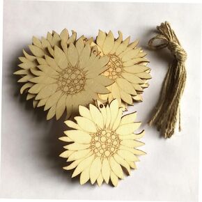 10pcs عباد الشمس الخشبية غير المكتملة ، 3.1 في زنبور حديقة الربيع ، قلادة عباد الشمس DIY ، عباد الشمس المصغرة مع 10 سلاسل الجوت