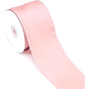 Pink Satin Wired Edge Ribbon, 2.36" x 10 Yards Double Face Pink Satin Ribbons Solid Color Soft Fabric Ribbon for Gift Wrapping Wedding Bows Ornaments Festival Decor