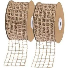 20 Yards 2.3" Mesh Burlap Woven Wired Ribbon DIY Craft Gift Natural Jute Fabric Ribbon for Wrapping Bow Wreath DIY Craft Party Home Decor