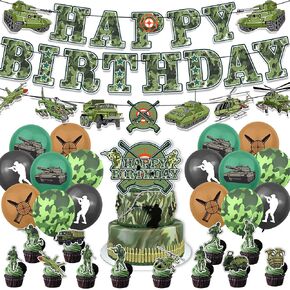 Army Camo Birthday Party Decorations, Army Camo Party Decorations Include Happy Birthday Banner, Balloons, Cake Toppers and Cupcake Toppers for Kids Birthday Party Decor
