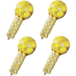 Hip Hop Theme Gold Microphone Aluminum Foil Balloons, 4 Pack Inflatable Rock Star Blow up Microphone Balloon For Birthday Wedding Cosplay 80s 90s Musical Concert Themed Party Decoration