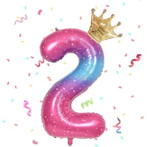 Rainbow Starry Number 6 Balloon,40 Inch Giant Number Balloon & Mini Crown Balloon for Birthday Balloons Party Decorations,Girl 6th Birthday Party Decorations,Foil Mylar Birthday Digital Balloon