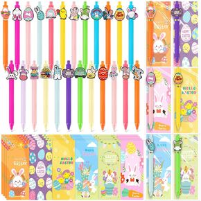 24 Set Easter Ballpoint Pens Bulk with Cards Bunny Carrot Retractable Black Ink Pens Egg Chick Flower Easter Basket Stuffers for Adults Spring Party Gifts Party Favors Office Supplies