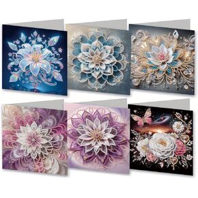 Maiyiyi 6 Pack Diy Lotus Flower Diamond Painting Cards Kit Flower Butterfly Diamond Painting Cards Mandala Flower