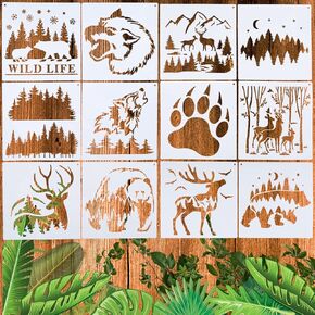 12 pcs deer bear stencil stencil stusible forest stelics stencils wood life wood burning moon moon claw stencils for paint on wood crafts wall