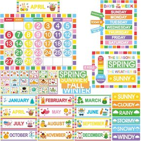 Rainbow Classroom Calendar Bulletin Board Set Colorful Calendar Bulletin Board Set for Rainbow Classroom Decoration with Hook and Loop Dot Stickers