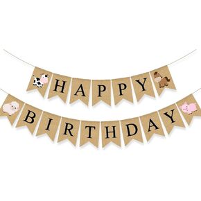 Farm Animal Birthday Banner Party Decoration Barnyard Cow Horse Sheep Pig Garlands Boys Girls Farmhouse Supplies White