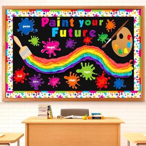 Pasimy 62 Pcs Paint Your Future Bulletin Board Painting Art Decorations for Classroom Colorful Rainbow Bulletin Board Set DIY Crepe Paper Rolls for Back to School Supplies Chalkboards Wall Decor