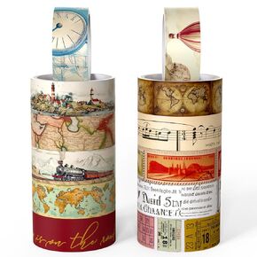 12 Rolls Vintage Washi Tape Retro Arts Adhesive Tapes Building Scenery Decorative Masking Tape Sets for Craft, Scrapbook, DIY, Gift Wrapping