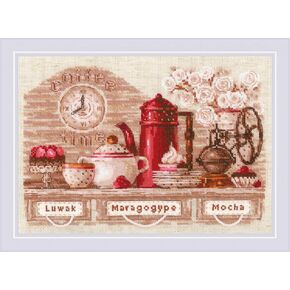 RIOLIS - Coffee Time 1874, Cross Stitch Kits 11,81" x 8,27", Cross Stitch Kits for Beginners & Advanced, Crossstitching Kit Adult, Embroidery Counted Stitching Kit