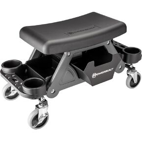 Powerbuilt Heavy-Duty Utility Rolling Seat Upgraded with Padding, Sturdy Locked in Trays, Premium Wheels for Garage Work - Grey 642924ECE