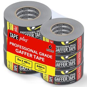 شريط Gaffer Bulk 4 Pack - 2in × 40 ياردة (120 قدمًا لكل لفة) شريط أسود - gafferstape يستخدم لشريط Gaff ، شريط لاصق ، شريط كهربائي ، شريط نسيج ، شريط أرضي ، شريط ربط للكتاب والمزيد!