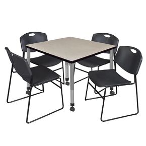 طاولة النشاط والكراسي في Romig Kee Square Square Adminible 6 ، 36 × 36 ، أسود | رمادي | القيقب