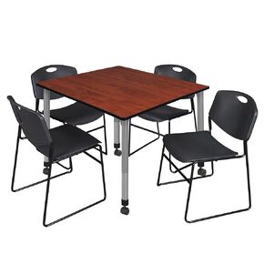 طاولة النشاط والكراسي في Romig Kee Square Square Adminible قابل للتعديل 6 ، 48 × 48 ، أسود | الكرز | رمادي