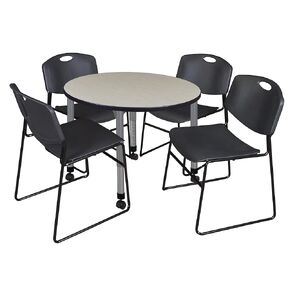 Romig Kee Round Mobile Classroom Activity Table & Chairs Height adjustable2, 42 x 42, Black|Grey|Maple