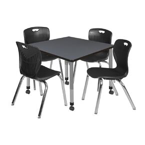 طاولة النشاط والكراسي في Romig Kee Square Class -Square Adminable 5 ، 42 × 42 ، أسود | Chrome | رمادي