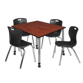 طاولة النشاط والكراسي في Romig Kee Square Square Adminable 5 ، 48 × 48 ، أسود | الكروم | الكروم | الرمادي