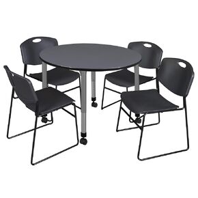 طاولة النشاط والكراسي Romig Kee Round Mobile Clasship Table قابلة للتعديل 2 ، 48 × 48 ، أسود | رمادي