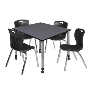 طاولة النشاط والكراسي Romig Kee Square Square Adminive Rights 5 ، 48 × 48 ، أسود | Chrome | رمادي