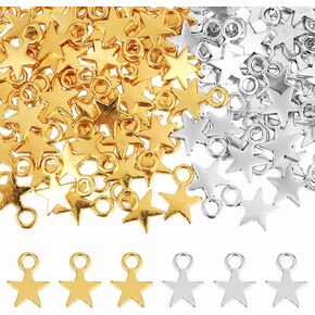 200Pcs Mini Star Charms Pendants, Star Shape Charms Pentagram Gold Silver Alloy Pendants Necklace Earring Jewelry Making Craft Accessories for DIY Keychain Jewelry Decorative Supplies