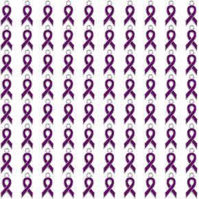 WANDIC 80 Pcs Purple Ribbon Pendants, Plastic Silver-rimmed Domestic Violence Awareness Charms Pancreatic Alzheimer's Disease Lupus Accessories for Jewelry Making