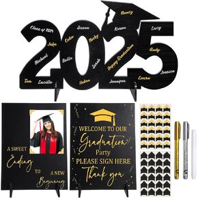 Jerify Black and Golden Wooden Geaftupure Cofforge Class of 2025 Traving Table Decorations Double Side Side Treaduation Props Decorations for Party Table Decor