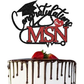 Congratulations MSN Cake Topper MSN Graduation Party Decorations Nurse Graduation Party Decorations Supplies Black & Red