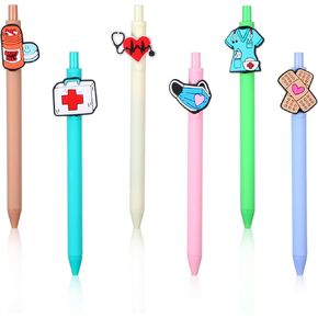 6Pcs Cute Nurse Pens, Funny Nurse Accessories for Work, Black Ink Retractable Press Nursing Ballpoint Pen, Essential Writing Instruments for Cna Rn Medical Assistants, Nursing Students