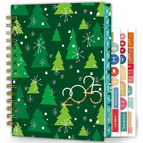 Ymumuda 2025 Planner, 12-Month Daily Weekly Monthly Planner from JAN.2025 to DEC.2025, 8.4" X 6", Spiral Planner Notebook with Stickers, Elastic Closure, Inner Pocket, Christmas Tree
