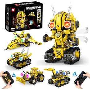 5-in-1 STEM Robot Building Kit for Boys & Girls Ages 6-14, Remote & App Controlled Coding Toys with LED Lights- Transforming Models,673PCS Educational RC Robotics Gift for Kids 6-12+