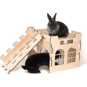 هدية hiimalex 3 في 1 للأرنب: قلعة أرنب خشبية مع منحدر وسرير قطيفة ونفق قابل للطي للأرانب الداخلية والخنازير الغينية والهامستر وقنفذ شينشيلا جربيل للعب الغميضة والراحة in Kuwait