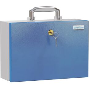 Were Were Safe Lock Box مع مفتاح ، صناديق قفل صغيرة للأشياء الشخصية لتخزين حقيبة مستندات مقاومة للحريق ، مربع محمول لمقاومة النار والماء للمجوهرات ، جواز السفر ، النقد ، 0.3 قدم مكعب ، 12.6x8.6x4.7 في