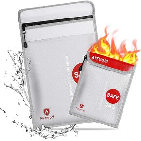 Fireproof Document Bag - 15"X11.2" Fireproof Safe Bag, 7.3"x9.2" Money Pouch Envelope, Non-Itchy Silicone Coated File Storage, Waterproof Document Holder, Money Bag with Zipper