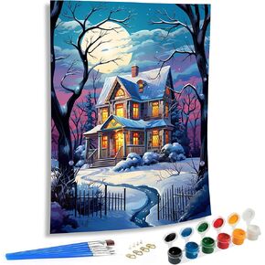 SKRYUIE Paint by Numbers Kits for Adults Hut, Acrylic Oil Scenery Paint by Numbers for Adults Beginner Canvas with Brushes Paintwork Art Crafts for Home Decor 16x20 inch x10