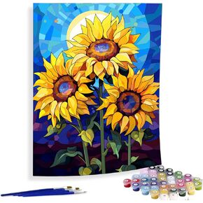 Diymood Paint by Numbers Kits for Adults Sunflower, DIY Oil Painting Flower Acrylic Paint by Number for Adults Beginner with Brushes for Home Wall Decor 16x20 inch