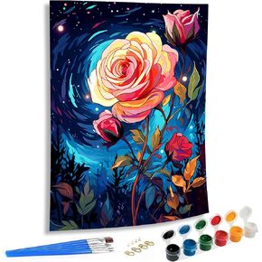SKRYUIE Paint by Numbers Kits for Adults Rose, Acrylic Oil Flower Paint by Numbers for Adults Beginner Canvas with Brushes Paintwork Art Crafts for Home Decor 16x20 inch x8