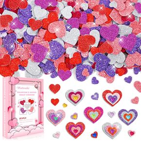 Natonhi 872 PCS Valentines Heart Stickers ، 3 أحجام 5 ألوان ملصقات القلب اللامعة اللامعة على شكل قلب ملصق مع ديكور عيد الحب