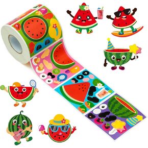 Haooryx Summer DIY ملصقات DIY لفة - 300pcs ملصقات البطيخ لفة جعل الخاص بك Watermelon Face GiftWrap Mix ومطابقة الصيف Fruit Fruit 'Diy Paper Craft Journal Journal Journal Awards