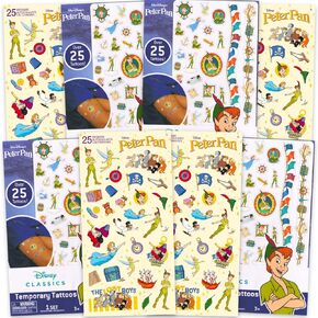 ديزني بيتر بان ملصق و Tattoos Party Favors مجموعة Super ~ حزمة تشمل أكثر من 200 وشم وملصقات Peter Pan المؤقتة (Peter Pan Party Supplies)