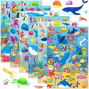 Telling 48 Sheets (1500+) ملصقات السمك للأطفال ملصقات حيوانات Sean Sean Ocean Fish لماشية لمكافآت حفلة عيد ميلاد (أسماك المحيط)