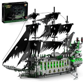Pirate Flying Ship Mini Building Blocks Set with Light, Ghost Ship Dutchman Model Ship Boat, Toy Building Set for Adults, Christmas Birthday Gift for Boys Teens 14+(1573 PCS)
