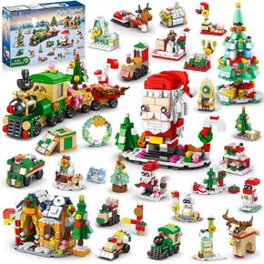 24 Pack Christmas Building Sets with LED Light - 2024 Christmas Toy for Kids Santa Claus Tree Train 6-in-1 Building Blocks 1122PCS Playset 28 Models Party Favors for Boys Girls 6-12 Years