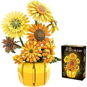 Simulation Sunflower Building Blocks Kit 1009PCS, Artificial Flowers Botanical Collection for Adults 14+, Van Gogh Flowers DIY Home Décor Office Desk, Compatible with Lego Valentine's Day Mother's Day