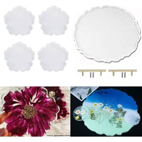 RESINWORLD 13 inches Large Silicone Tray Mold, Big Geode Silicone Mold for Resin + 4 Pack Flower Coaster Molds