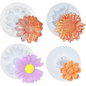yayatty 4 pcs قوالب السيليكون ثلاثية الأبعاد ، قوالب راتنج ديزي ، قوالب راتنجات الزهرة السيليكون الحرف ، قوالب راتنجات الإبوكسي مجوهرات للزهور للزخارف المنزلية ، الذهب