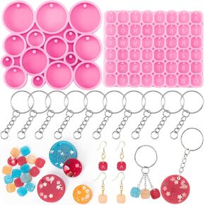 Pagow 12pcs قالب السيليكون للراتنج والدائرة اللامعة وسلسلة مفاتيح الحروف مع حلقات مفتاح 10pcs