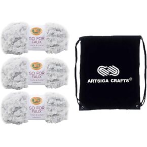Lion Brand Go for Faux Thick & Quick Pink Poodle 323-205 (3-Skeins - Same Dye Lot) Jumbo #7 Polyester Yarn for Crocheting and Knitting with Project Bag