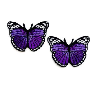 مجموعة من 2 صغير. Mini Pretty Butterfly Purple Purple Beautiful Clothor Cartoon Patch مقرضة خياطة على الحديد على التصحيح لملابس الجينز على الظهر.