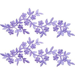 uxcell 2Pcs Long Patch Flower Vine with Leaf, 10" x 4" Iron on Plum Patches Polyester Embroidered Applique for Curtain Pillow Clothes Sewing and Decoration, Blue